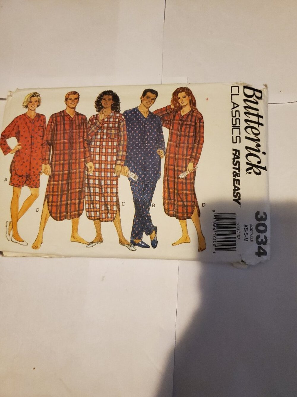 BUTTERICK 3034 UNISEX PAJAMAS TOP SHORTS PANTS XS - XL